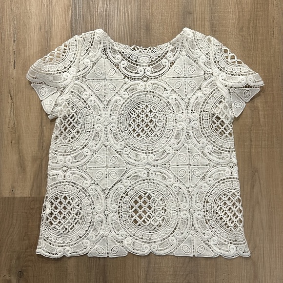 Anthropologie Blue Tassel Crochet Knit Short Sleeve Top S - Picture 3 of 3